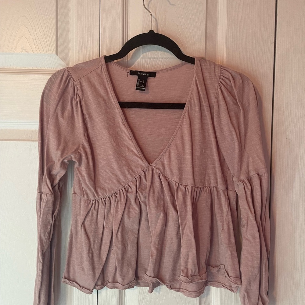 Forever 21 Pink Ruched Peplum Blouse